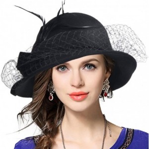 Bucket Hats Women's Wool Church Dress Cloche Hat Plumy Felt Bucket Winter Hat - Veil-black - CG12NEK28Y3 $30.14