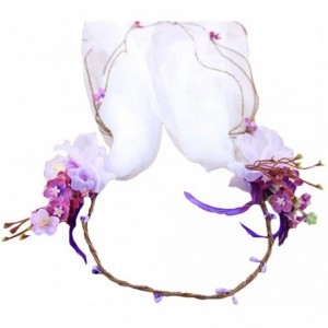 Headbands Flower Wreath Headband Crown Floral Garland Boho for Festival Wedding with Veil - J - CA197CN7W5L $13.18