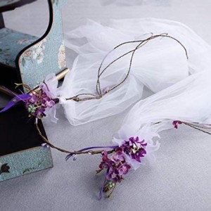 Headbands Flower Wreath Headband Crown Floral Garland Boho for Festival Wedding with Veil - J - CA197CN7W5L $22.68