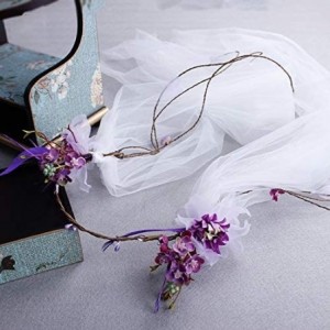 Headbands Flower Wreath Headband Crown Floral Garland Boho for Festival Wedding with Veil - J - CA197CN7W5L $13.18