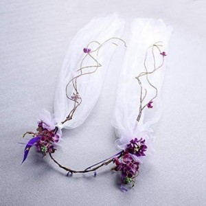 Headbands Flower Wreath Headband Crown Floral Garland Boho for Festival Wedding with Veil - J - CA197CN7W5L $22.68