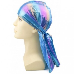 Skullies & Beanies Silky Durags for Men/Womens Waves Cap-Extra Long-Tail Hologram Headwraps for 360 Waves - A1 - Blue - CX18I...