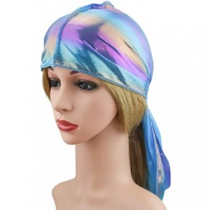 Skullies & Beanies Silky Durags for Men/Womens Waves Cap-Extra Long-Tail Hologram Headwraps for 360 Waves - A1 - Blue - CX18I...