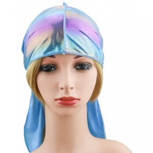 Skullies & Beanies Silky Durags for Men/Womens Waves Cap-Extra Long-Tail Hologram Headwraps for 360 Waves - A1 - Blue - CX18I...