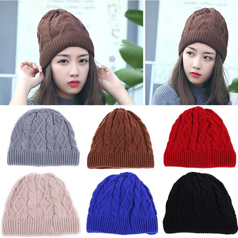 Skullies & Beanies Twist Knit Hat Women Skullies Beanie Fleece Ears Girl Warmer Cap Winter - Blue - CA12O1RN42U $10.39