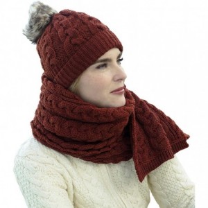 Skullies & Beanies Women's Irish Cable Knitted Soft Pom Faux Fur Hat (100% Merino Wool) - Sienna - CD1974S3SQS $28.20