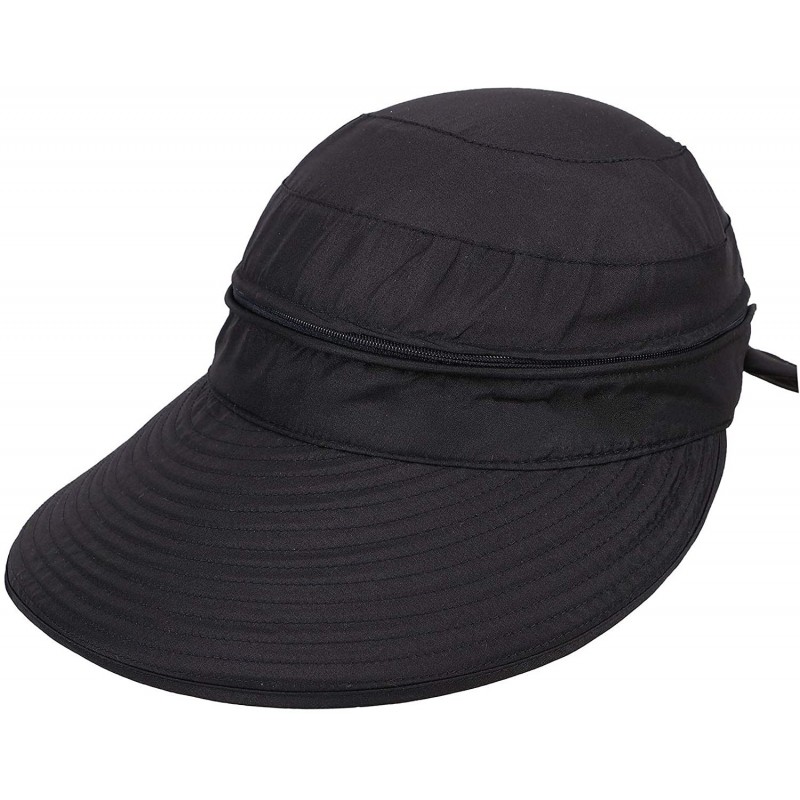 Visors Women's UV Protection Wide Brim Summer 2in1 Visor Sun Hat - Black - CM12H9GGRHJ $12.20