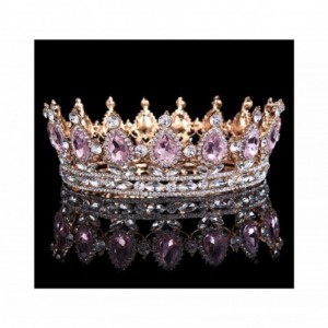 Headbands Vintage Wedding Crystal Rhinestone Crown Bridal Queen King Tiara Crowns-Gold pink - Gold pink - C218WU59Q3H $43.08