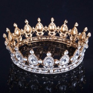 Headbands Vintage Wedding Crystal Rhinestone Crown Bridal Queen King Tiara Crowns-Gold pink - Gold pink - C218WU59Q3H $43.08