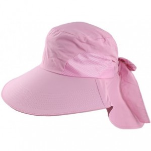 Sun Hats Women Wide Brim Floppy Mesh Beach Travel Sun Bowknot Face Neck UV Hat Visor Cap - Rose - C812D7V436R $21.25