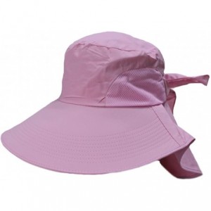 Sun Hats Women Wide Brim Floppy Mesh Beach Travel Sun Bowknot Face Neck UV Hat Visor Cap - Rose - C812D7V436R $10.91