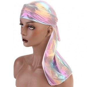 Skullies & Beanies Men's Soft Velvet Long Tail Wide Straps Durag Solid Color Cap Turban Headwrap - Pink - CW18OR9WU3X $18.28