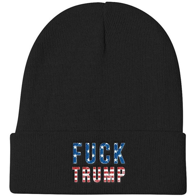 Skullies & Beanies Fuck Trump Knit Beanie - Black - CK12O5UULS6 $21.83
