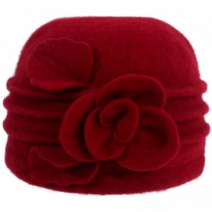 Bucket Hats Women's Winter Warm Wool Cloche Bucket Hat Slouch Wrinkled Beanie Cap with Flower - Red - CG186AMMYDT $12.48