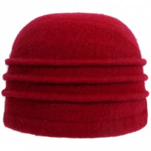 Bucket Hats Women's Winter Warm Wool Cloche Bucket Hat Slouch Wrinkled Beanie Cap with Flower - Red - CG186AMMYDT $25.29