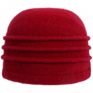 Bucket Hats Women's Winter Warm Wool Cloche Bucket Hat Slouch Wrinkled Beanie Cap with Flower - Red - CG186AMMYDT $12.48