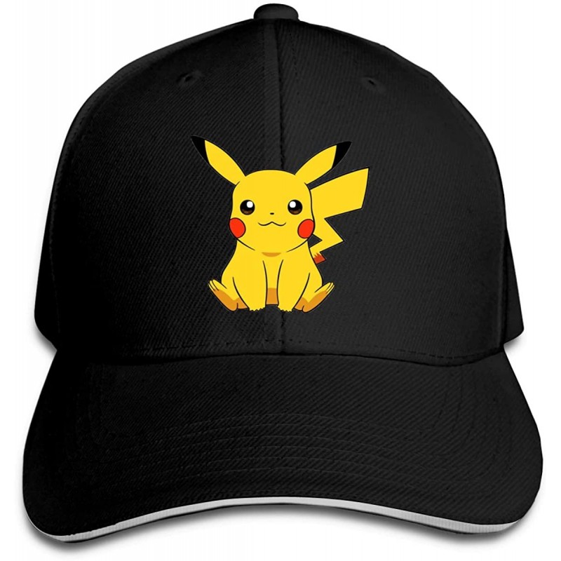 Baseball Caps Unisex Pikachu Anime Cotton Snapback Caps Dry and Crisp Cool TravelMid Crown Curved Bill Tennis Cap - Black - C...