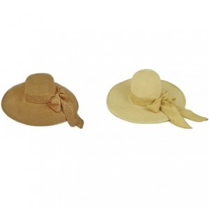 Sun Hats Women Cool Summer Floppy Wide Brim Straw Hat with Ribbon 964SH - Brown & Natural - CS11YXGCWVT $21.48