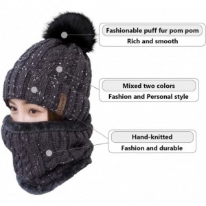 Skullies & Beanies Womens Pom Beanie Hat Scarf Set Girls Cute Winter Ski Hat Slouchy Knit Skull Cap with Fleece Lined - CZ18K...