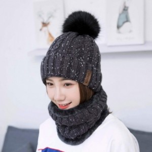 Skullies & Beanies Womens Pom Beanie Hat Scarf Set Girls Cute Winter Ski Hat Slouchy Knit Skull Cap with Fleece Lined - CZ18K...