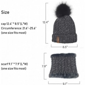 Skullies & Beanies Womens Pom Beanie Hat Scarf Set Girls Cute Winter Ski Hat Slouchy Knit Skull Cap with Fleece Lined - CZ18K...