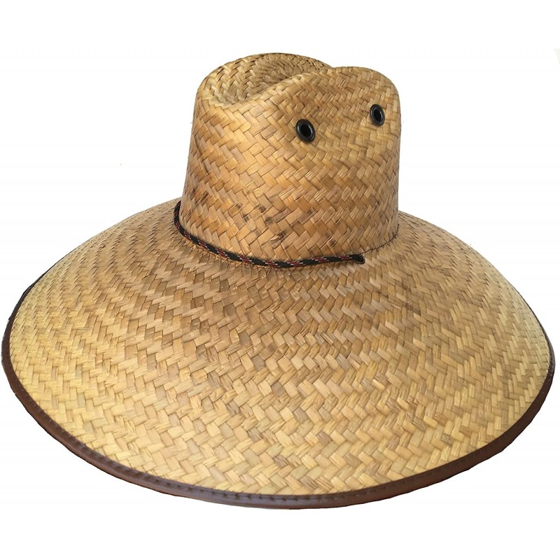 Sun Hats Headchange Wide Brim Lifeguard Hat Mexican Straw Beach Sun Summer Surf Safari - Brown 7 Inch Brim / Brown Bound - C2...