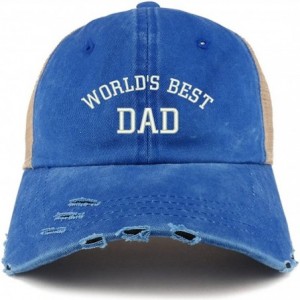 Baseball Caps World's Best Dad Embroidered Frayed Bill Trucker Mesh Back Cap - Royal - C918CWX5YQ0 $34.69