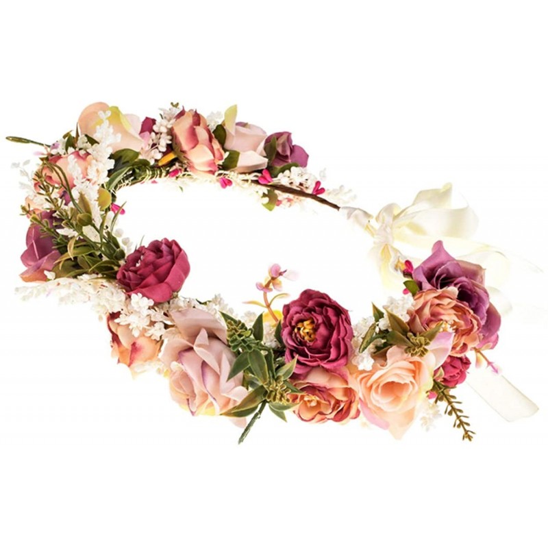 Headbands Handmade Rose Flower Wreath Crown Halo for Wedding Festivals - A - C0193ZZQ9UY $13.13