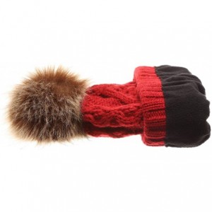 Skullies & Beanies Women's Winter Fleece Lined Cable Knitted Pom Pom Beanie Hat with Hair Tie. - Red - CO12N22AERH $13.17