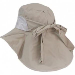 Sun Hats Women Wide Brim Floppy Mesh Beach Travel Sun Bowknot Face Neck UV Hat Visor Cap - Khaki - CN12D7V44NJ $15.62