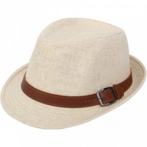 Visors Beach Straw Fedora Hat w/Solid Hat Band for Men & Women - Natural Hat Brown Belt - CF17X6X00LT $32.08