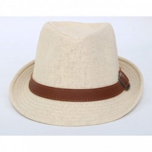 Visors Beach Straw Fedora Hat w/Solid Hat Band for Men & Women - Natural Hat Brown Belt - CF17X6X00LT $18.62