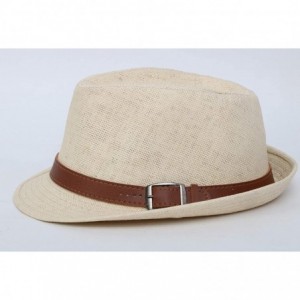 Visors Beach Straw Fedora Hat w/Solid Hat Band for Men & Women - Natural Hat Brown Belt - CF17X6X00LT $18.62