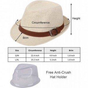 Visors Beach Straw Fedora Hat w/Solid Hat Band for Men & Women - Natural Hat Brown Belt - CF17X6X00LT $18.62