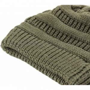 Skullies & Beanies Cable Knit Beanie Slouchy Hats Fleece Lined Cuff Toboggan Crochet Winter Cap Warm Hat Womens Mens - Dark G...