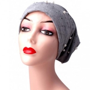 Skullies & Beanies Women Beading Pearls Ruffle Hat Cancer Chemo Beanie Scarf Turban Wrap Cap - Khaki - CP18QZSYEMS $7.15