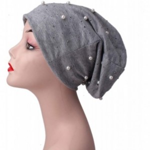 Skullies & Beanies Women Beading Pearls Ruffle Hat Cancer Chemo Beanie Scarf Turban Wrap Cap - Khaki - CP18QZSYEMS $7.15