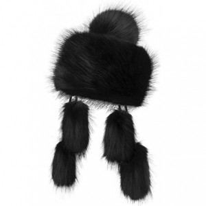 Bomber Hats Faux Fur Mongolian Hat for Women - Fun- Warm & Different Russian Hat - Black Fox - CO11GX50TUT $26.37