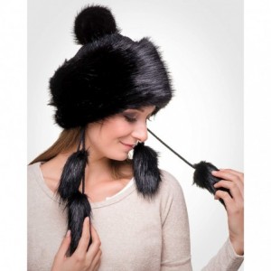 Bomber Hats Faux Fur Mongolian Hat for Women - Fun- Warm & Different Russian Hat - Black Fox - CO11GX50TUT $26.37