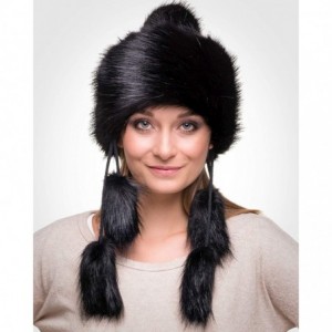 Bomber Hats Faux Fur Mongolian Hat for Women - Fun- Warm & Different Russian Hat - Black Fox - CO11GX50TUT $49.23