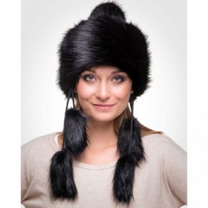 Bomber Hats Faux Fur Mongolian Hat for Women - Fun- Warm & Different Russian Hat - Black Fox - CO11GX50TUT $26.37