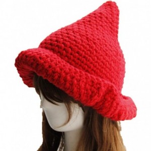 Skullies & Beanies Trendy XU Creative Women Pointy Hat Knitted Cap Warm Cone Witch Hat - Red - CH129L8BU07 $14.33