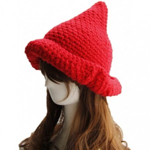 Skullies & Beanies Trendy XU Creative Women Pointy Hat Knitted Cap Warm Cone Witch Hat - Red - CH129L8BU07 $14.33