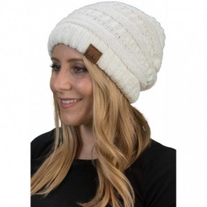 Skullies & Beanies Solid Ribbed Beanie Slouchy Soft Stretch Cable Knit Warm Skull Cap - A Chenille Ivory - CR18EQXZOLI $27.11
