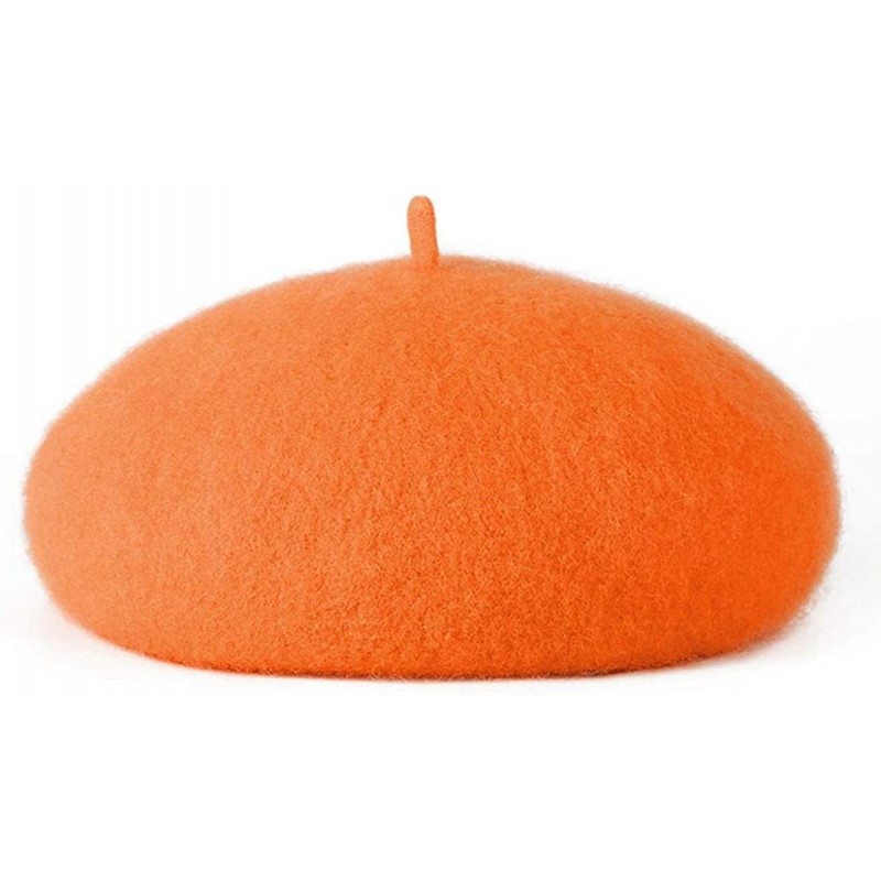 Berets Classic French Artist Beret for Women Wool Beret Hat Solid Color - Orange - CZ18KNCR2L9 $19.89
