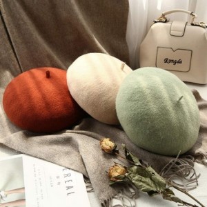 Berets Classic French Artist Beret for Women Wool Beret Hat Solid Color - Orange - CZ18KNCR2L9 $19.89