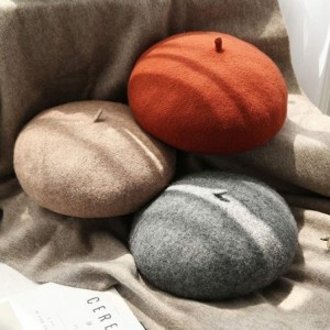 Berets Classic French Artist Beret for Women Wool Beret Hat Solid Color - Orange - CZ18KNCR2L9 $19.89