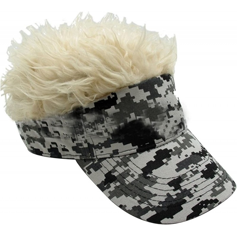 Visors Funny Sun Visor Cap Wig Peaked Hat Adjustable Baseball Cap - Gold - CQ184IZL9WG $12.36