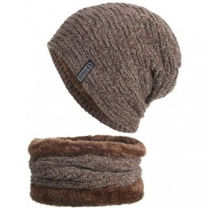 Skullies & Beanies 2PCS Set Unisex Knitted Thick Cap Hedging Head Hat Beanie Warm Caps+Neck Warmers Suit - Khaki - CU18L3CLEZ...