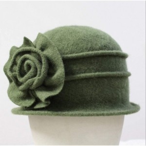 Bucket Hats Flower 100% Wool Dome Bucket Hat Winter Cloche Hat Fedoras Derby Hat - D-green - CX18HEHWIA3 $14.17